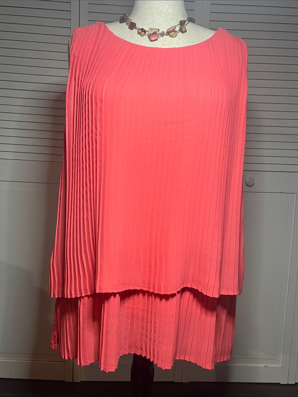 DG2 by Diane Gilman Coral Pleated Sleeveless Tunic